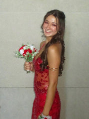 V-Neck Beaded Tiered Long Prom Dress