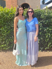 V-Neck Spaghetti Strap Long Porm Dress with Side Slit