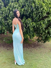 V-Neck Spaghetti Strap Long Porm Dress with Side Slit