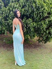 V-Neck Spaghetti Strap Long Porm Dress with Side Slit