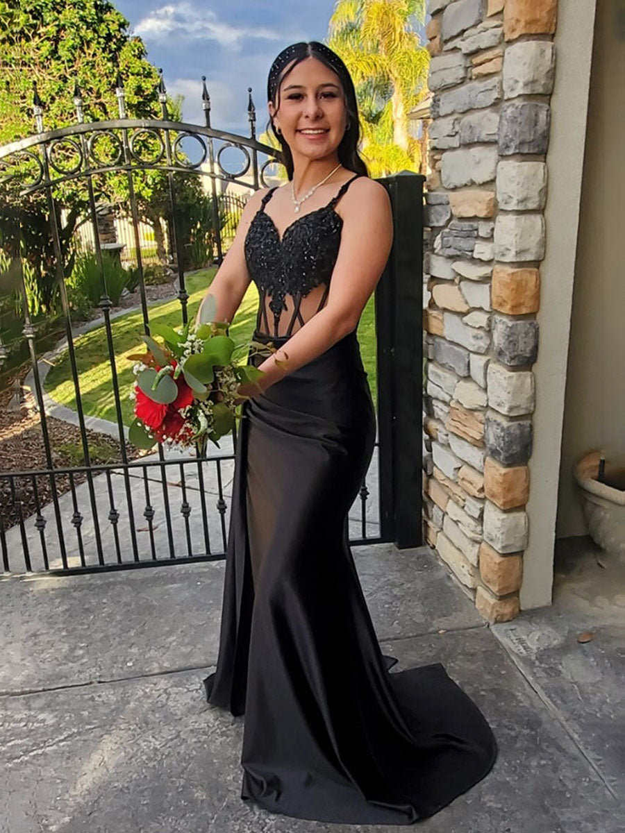 V-Neck Sequin Appliques Long Prom Dress with Slit