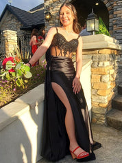 V-Neck Sequin Appliques Long Prom Dress with Slit