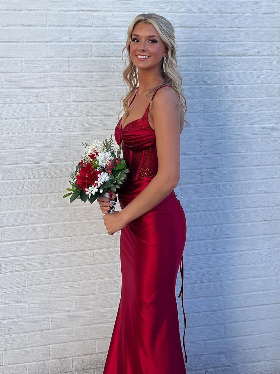 V-Neck Beaded Mermaid Long Prom Dress with Slit