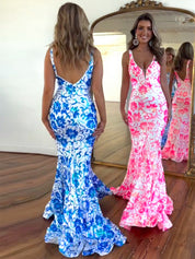 V Neck Sequin Lace Mermaid Long Prom Dress