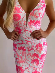 V Neck Sequin Lace Mermaid Long Prom Dress