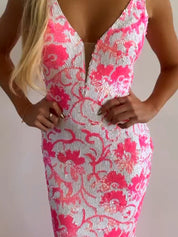 V Neck Sequin Lace Mermaid Long Prom Dress