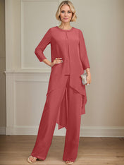 Separates Jumpsuit/Pantsuit Scoop Floor-Length Chiffon Mother of the Bride Dress With Sequins Beading