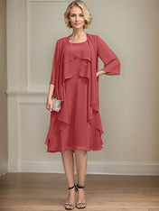 A-line Scoop Knee-Length Chiffon Mother of the Bride Dress With Beading