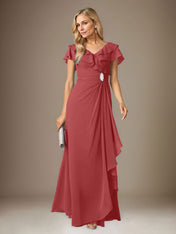 Stormy A-Line V-Neck Ruched Chiffon Dress