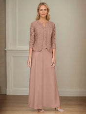 Glitter Lace & Satin Skirt Jacket Dress with Open Jacket