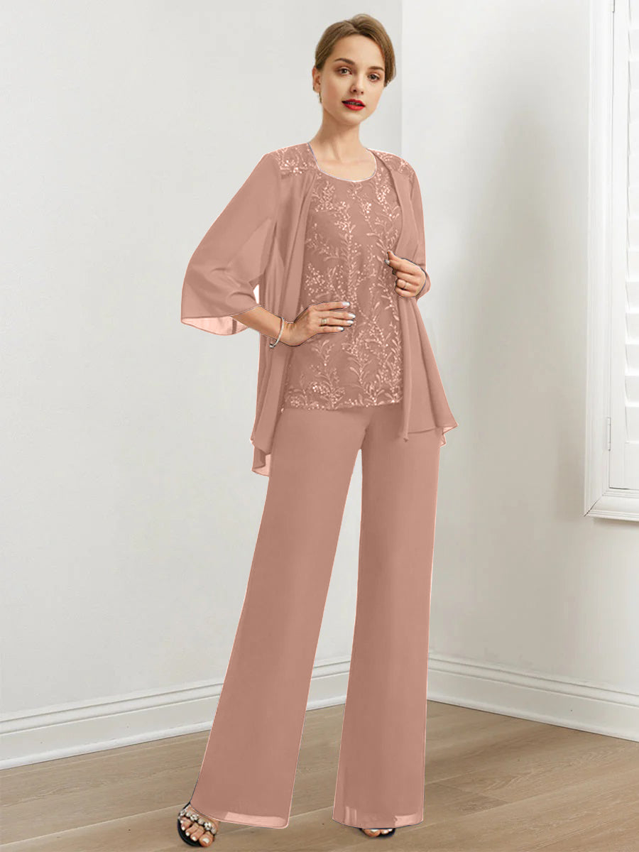 Chiffon Mother of the Bride Pantsuits with Sequins & Jacket
