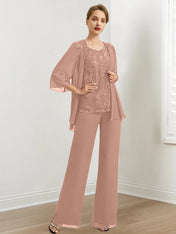 Chiffon Mother of the Bride Pantsuits with Sequins & Jacket