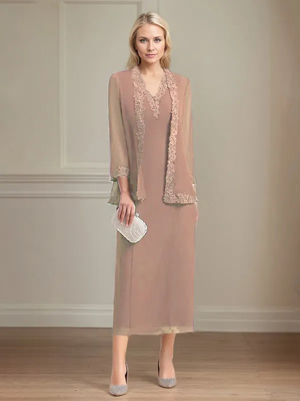 4 Sleeves Tea Length Mother Of The Bride Dress