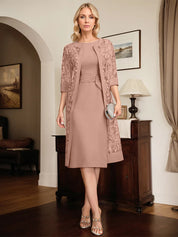 Sheath/Column Scoop Knee-Length Chiffon Mother of the Bride Dress With Pleated Sequins