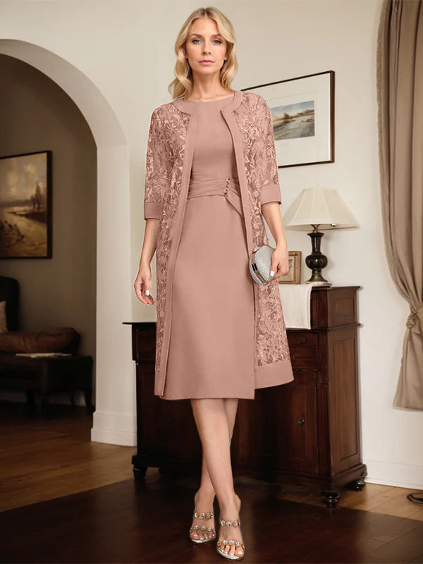 Sheath/Column Scoop Knee-Length Chiffon Mother of the Bride Dress With Pleated Sequins