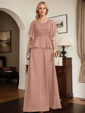 A-line V-Neck Floor-Length Chiffon Mother of the Bride Dress With Pleated Beading