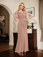 A-line Scoop Ankle-Length Chiffon Mother of the Bride Dress With Beading Pleated