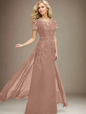 Sheath/Column Scoop Illusion Floor-Length Lace Chiffon Mother of the Bride Dress With Sequins
