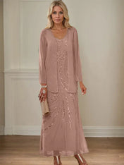 Sheath/Column V-Neck Ankle-Length Mother of the Bride Dresses with Jacket & Sequins