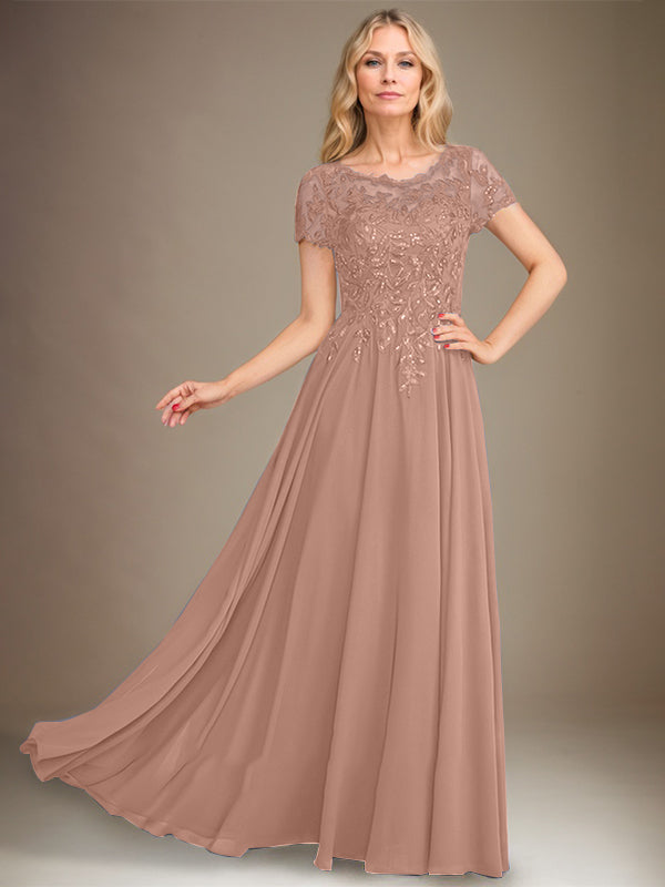 A-Line Scoop Floor-Length Chiffon Mother of the Bride Dress With Applique & Sequins