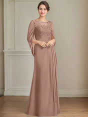 A-Line/Princess Scoop Floor-Length Mother of the Bride Dresses with Pleated & Sequins