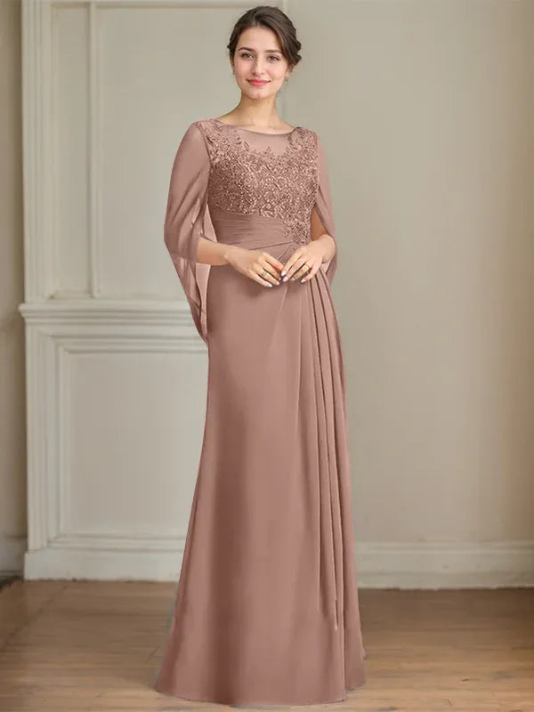 Princess Scoop Floor-Length Mother of the Bride Dresses with Pleated & Sequins