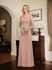 A-line Scoop Floor-Length Lace Chiffon Mother of the Bride Dress With Sequins