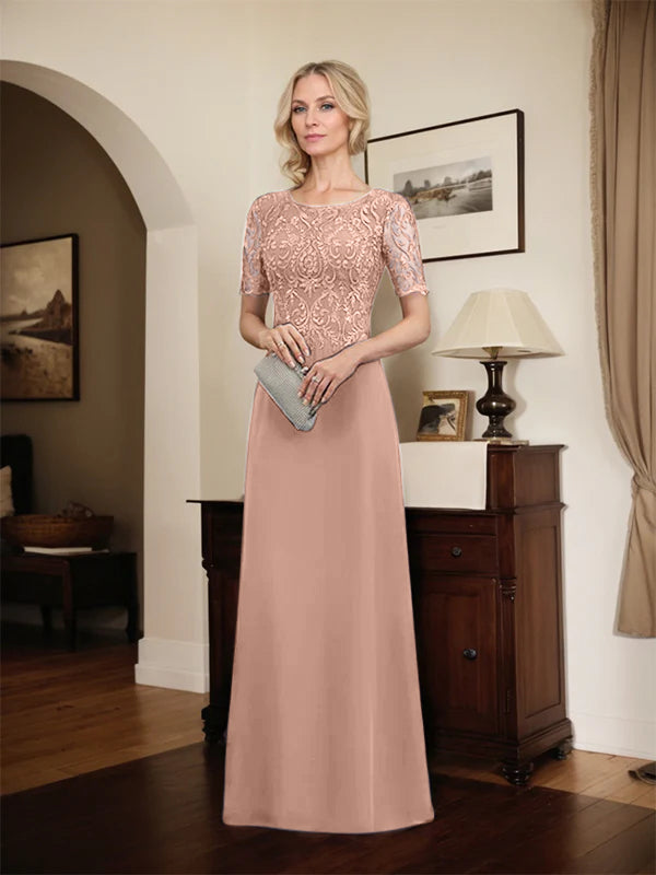 A-line Scoop Floor-Length Lace Chiffon Mother of the Bride Dress With Sequins