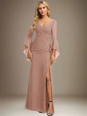 Sheath/Column V-Neck Floor-Length Chiffon Dress With Pleated
