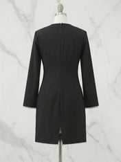 White Pearl Hollow Out Classic Crew Neck Long Sleeve Shift Mini Dress Gown