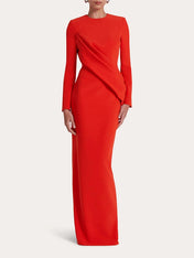 Red Sheath/Column Scoop Long Sleeves Chiffon Floor-Length Ruffles Formal Dress