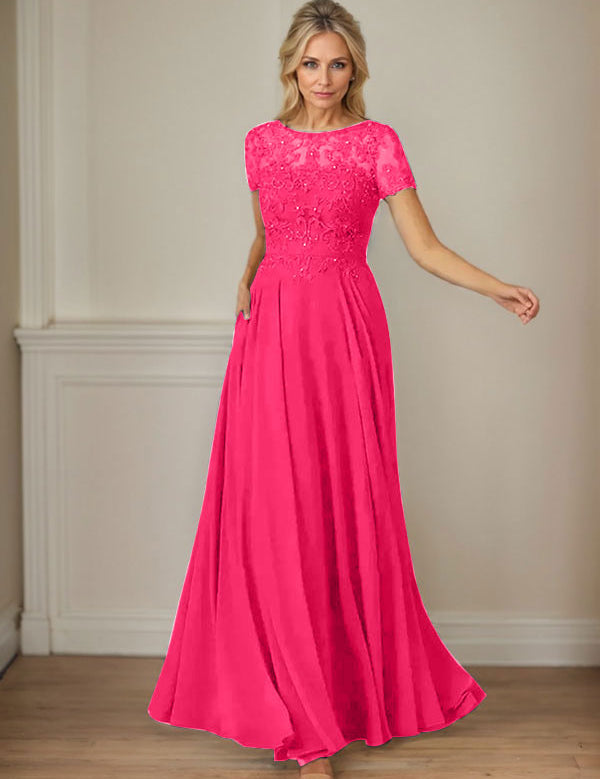 Dark Navy A-Line Boatneck Sequins Chiffon Dress