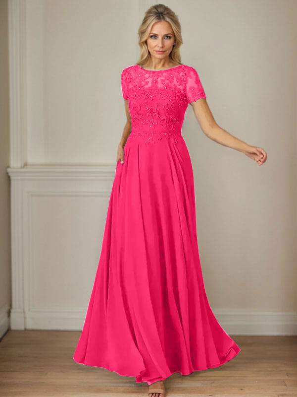 Dark Navy A-Line Boatneck Sequins Chiffon Dress