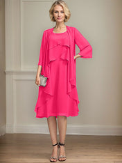 A-line Scoop Knee-Length Chiffon Mother of the Bride Dress With Beading