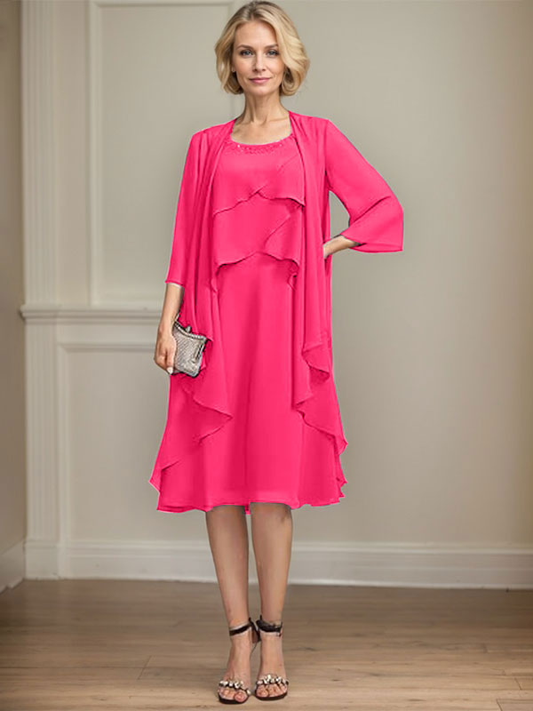 A-line Scoop Knee-Length Chiffon Mother of the Bride Dress With Beading