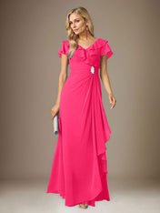 Stormy A-Line V-Neck Ruched Chiffon Dress