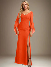 Sheath/Column V-Neck Floor-Length Chiffon Dress With Pleated