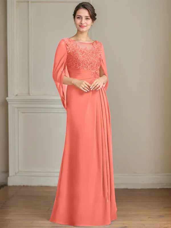 Princess Scoop Floor-Length Mother of the Bride Dresses with Pleated & Sequins