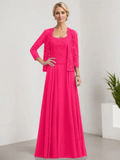 A-line Square Floor-Length Lace Chiffon Mother of the Bride Dress With Sequins