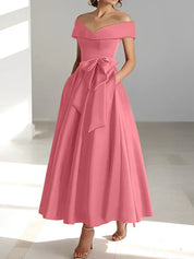 Robe de mère de la mariée coupe A-Line/Princesse, épaules dénudées, sans manches, longueur cheville, avec poches 