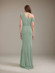 Mist Green Satin One Shoulder Sleeveless Floor Length Formal Dress