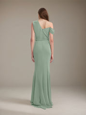 Mist Green Satin One Shoulder Sleeveless Floor Length Formal Dress