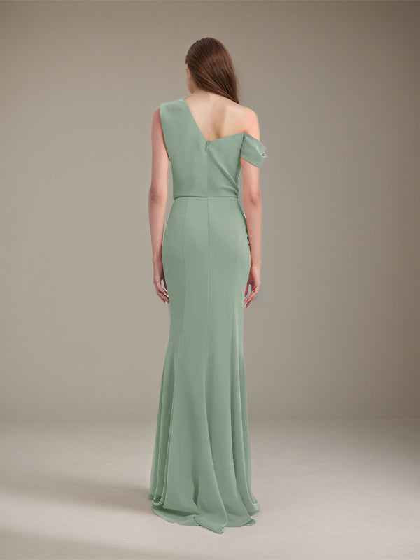 Mist Green Satin One Shoulder Sleeveless Floor Length Formal Dress