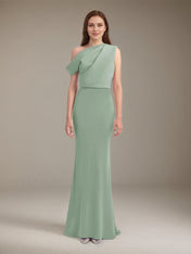 Mist Green Satin One Shoulder Sleeveless Floor Length Formal Dress