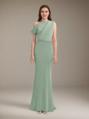 Mist Green Satin One Shoulder Sleeveless Floor Length Formal Dress