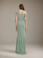 Mist Green Satin One Shoulder Sleeveless Floor Length Formal Dress