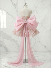 Whimsical Blush Pink 3D Floral Bow-Back Short Homecoming Dress