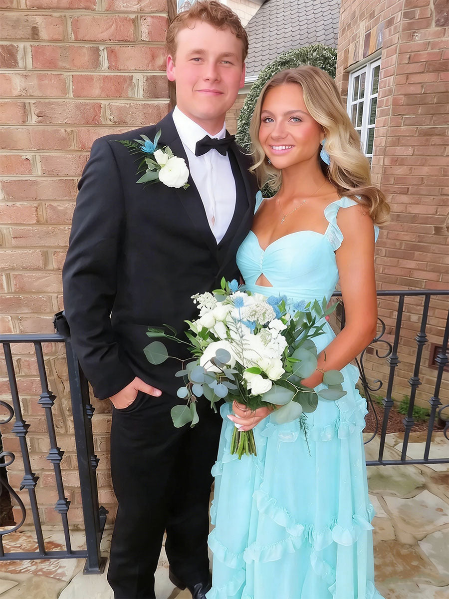 Whimsical Light Blue Ruffled Tiered A-Line Prom Dress