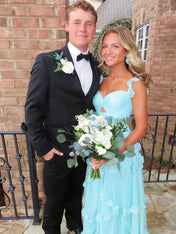 Whimsical Light Blue Ruffled Tiered A-Line Prom Dress