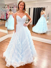 Whimsical Strapless Ruffled Tulle Long Prom Dress